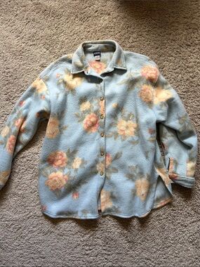 Vintage Honors Light Blue Floral Fleece Button-Up Shirt Jacket